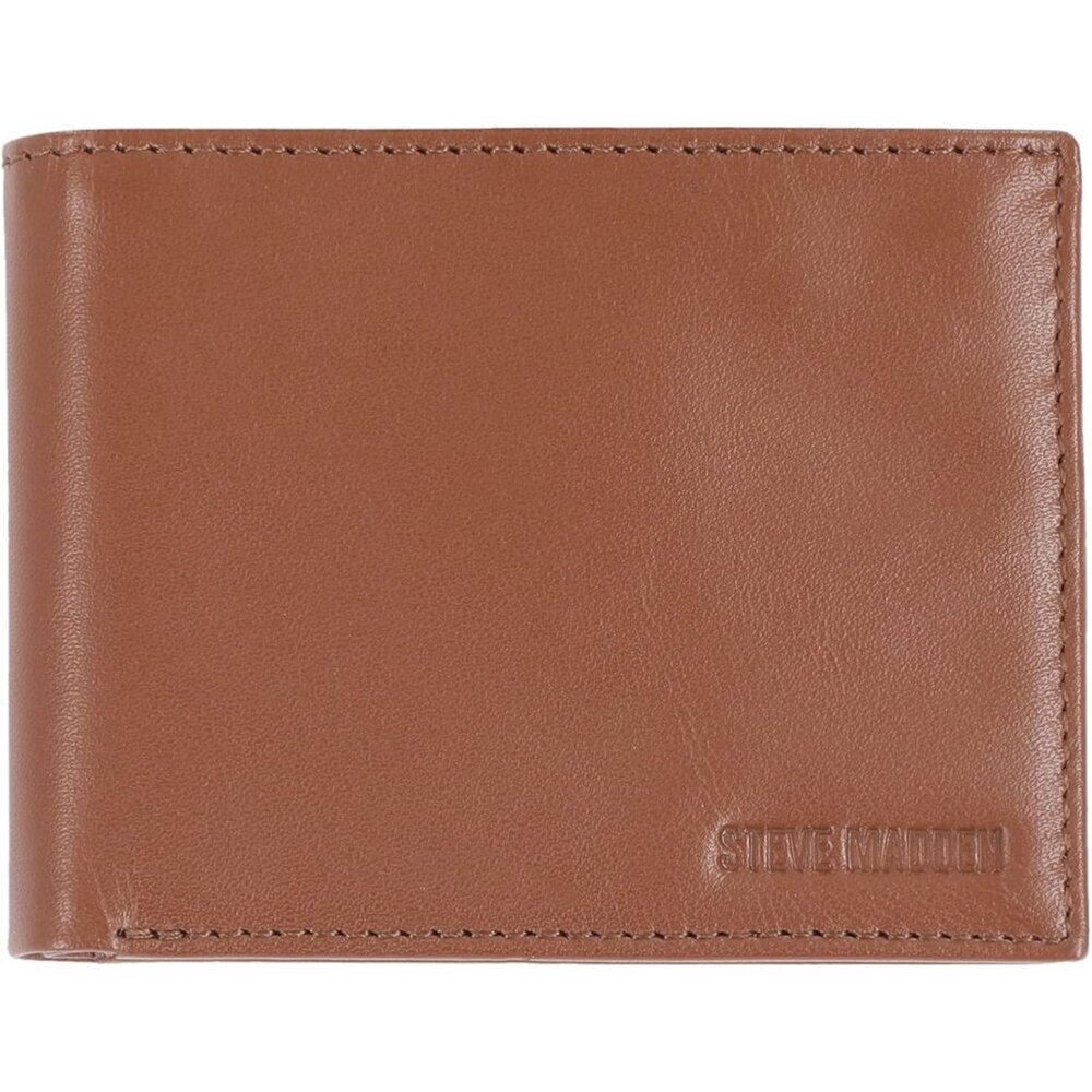 Men's Cognac Attached Flip Pockets Genuine Leather Wallet Card Extra Capacity